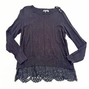 Karl Lagerfeld Paris Black Long Sleeve Sweater Lace Accent Edges Size M